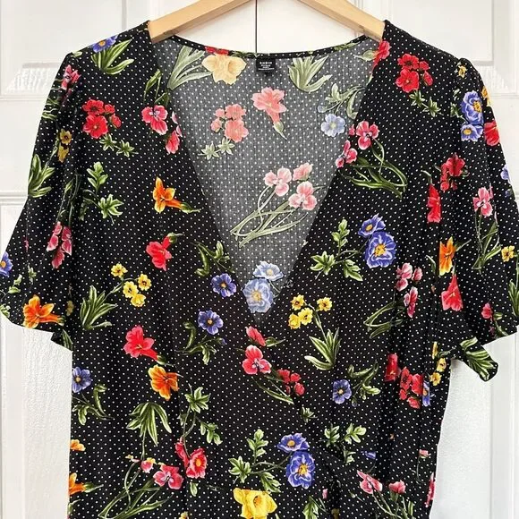 Black Wrap Dress by Shein Curve Frenchy Floral Printed Puff Sleeve Knotted 4X - Picture 9 of 13